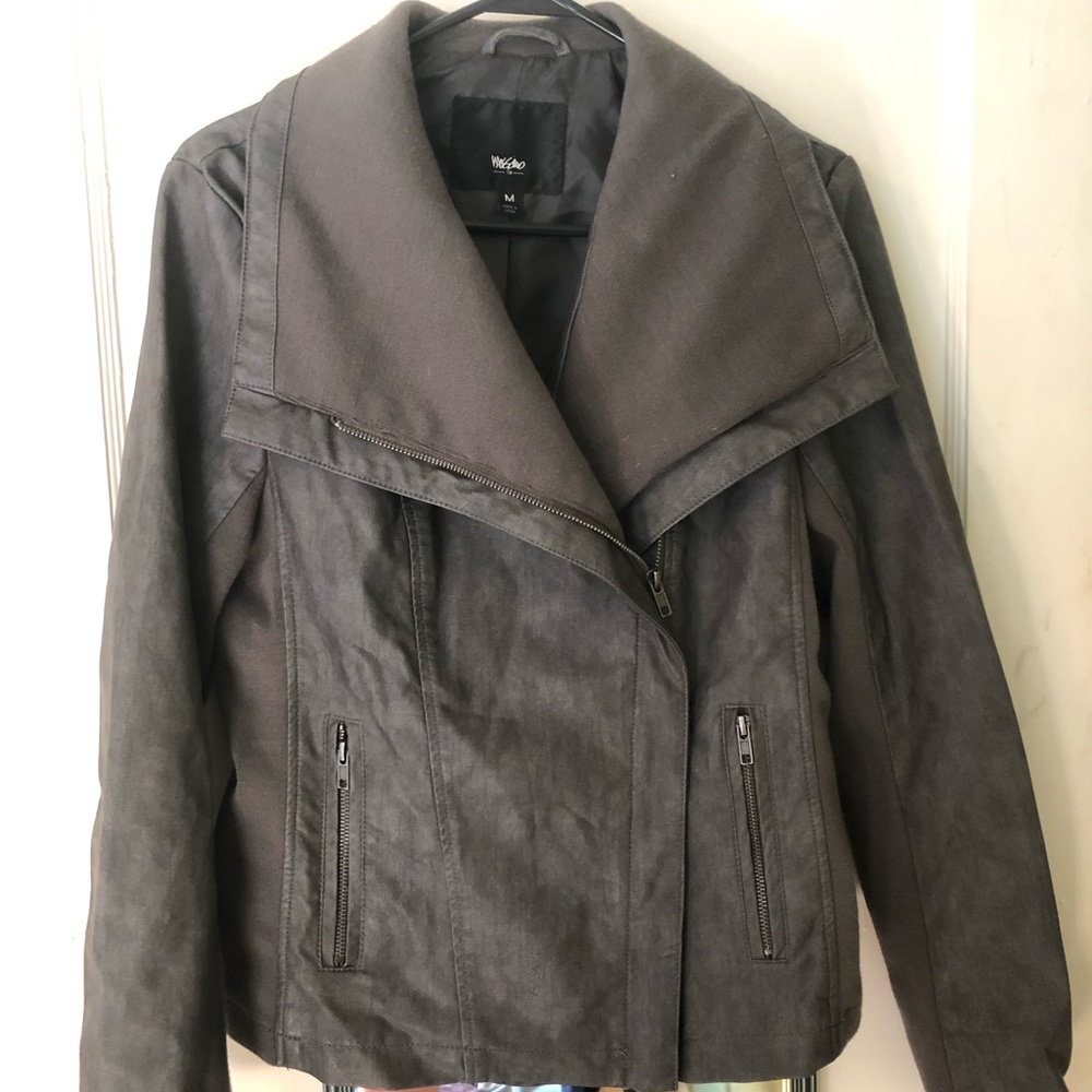 Mixed fabric moto-jacket